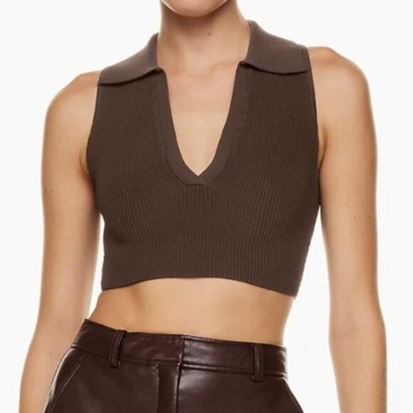 Aritzia Babaton Sculpt Knit Polo Tank Top Rich Mocha Brown Size S - Picture 1 of 8